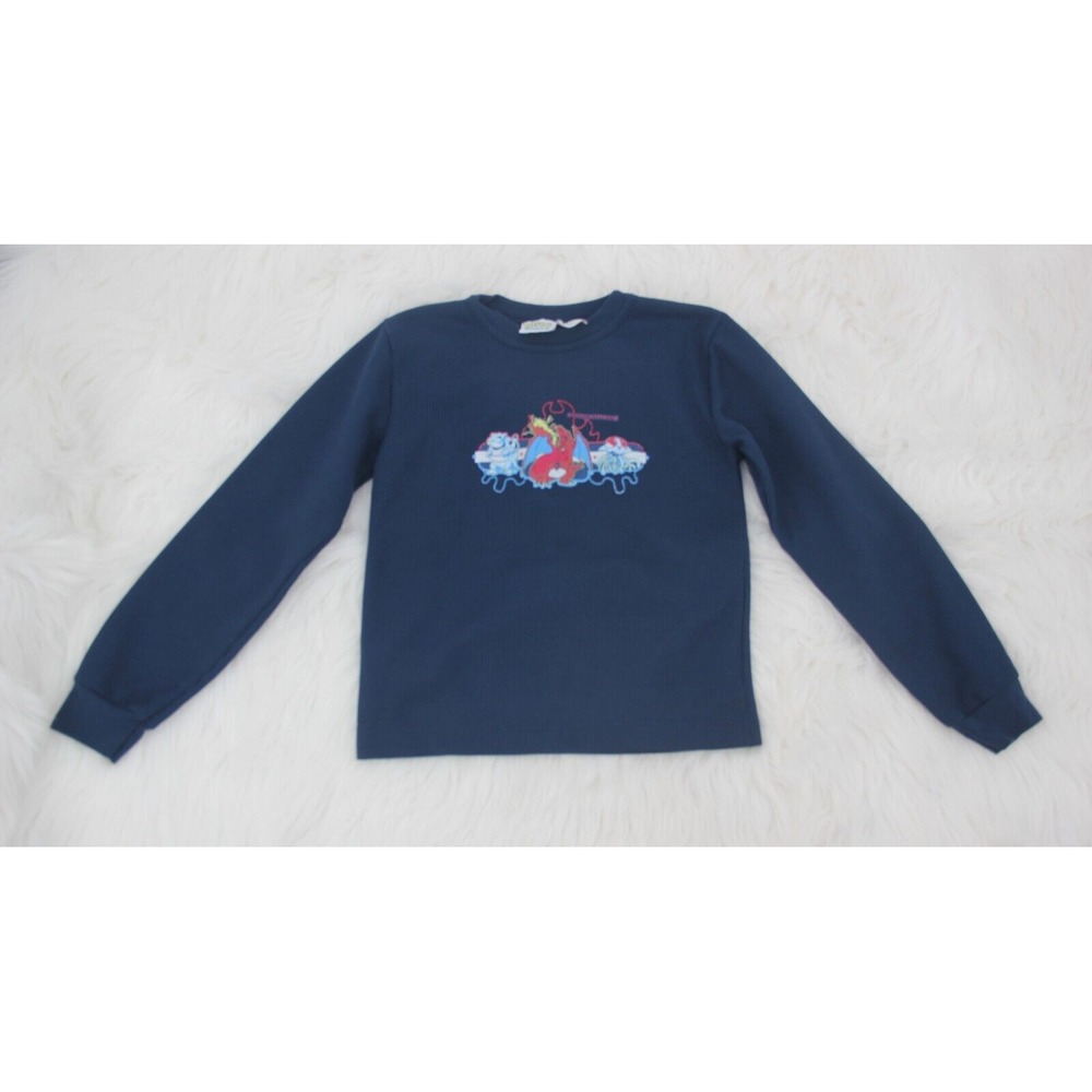 Vintage Pokemon Navy Blue Long Sleeve Textured Shirt Kids Size 8-10 yrs Rare #18